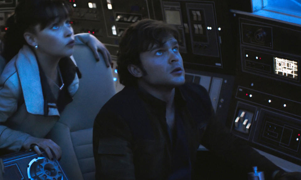 Emilia Clarke and Alden Ehrenreich in <i>Solo: A Star Wars Story</i> (Disney/Lucasfilm)