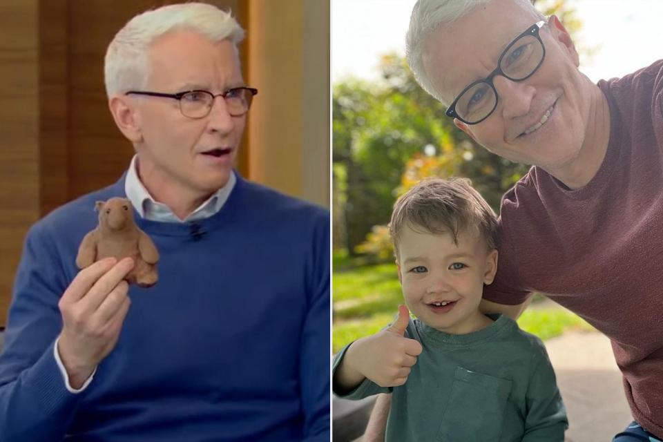 <p>LiveKellyandMark/YouTube; Anderson Cooper/Instagram</p> Anderson Cooper and Brown Bear (L), Anderson Cooper and Wyatt (R)