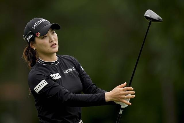 So Yeon Ryu, of South Korea, watches her tee shot on the fifth hole during the second round of the Chevron Championship women's golf tournament at The Club at Carlton Woods on Friday, April 21, 2023, in The Woodlands, Texas. (AP Photo/Eric Gay)