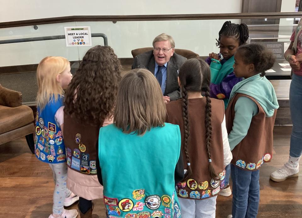 Mayor Ken McClure visits with local youth. McClure will be part of a panel of local leaders at the History Museum on the Square on June 8, 2024, to teach youth about community leadership.