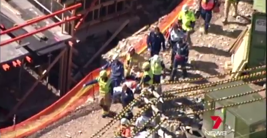 Sydney man was rushed to hospital after his leg was impaled by a piece of steel. photo: 7 News