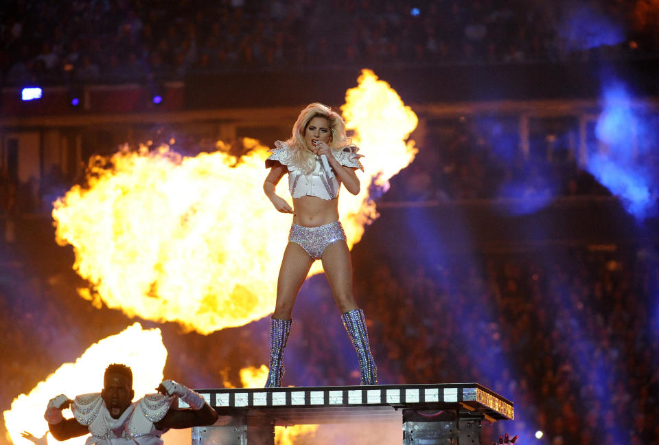 Singer Lady Gaga performs during the Pepsi Zero Sugar Super Bowl LI Halftime Show at NRG Stadium on February 5, 2017 in Houston, Texas. (Photo by Focus on Sport/Getty Images)