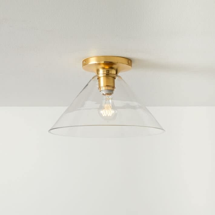 Small Entryway Lighting, Glass and Brass Flushmount