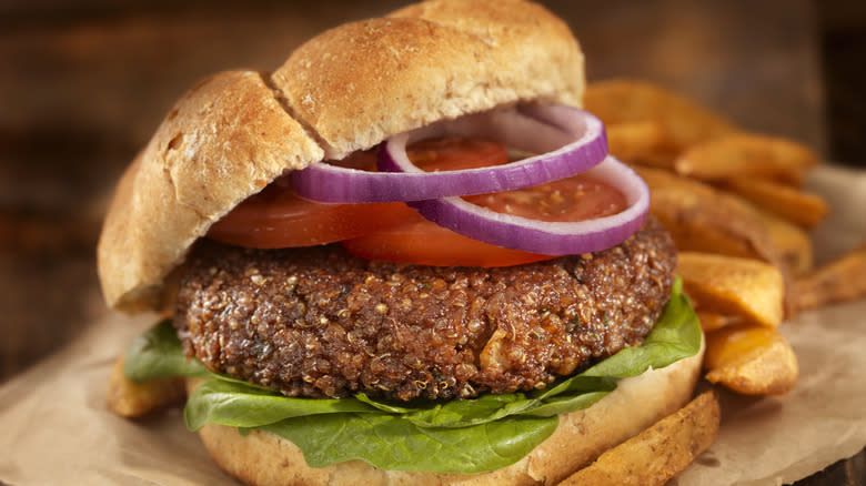 plant-based burger on bun
