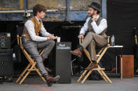 <p>Redmayne and Law share a moment on the London set between takes.<br> (Photo: Jaap Buitendijk/Warner Bros.) </p>