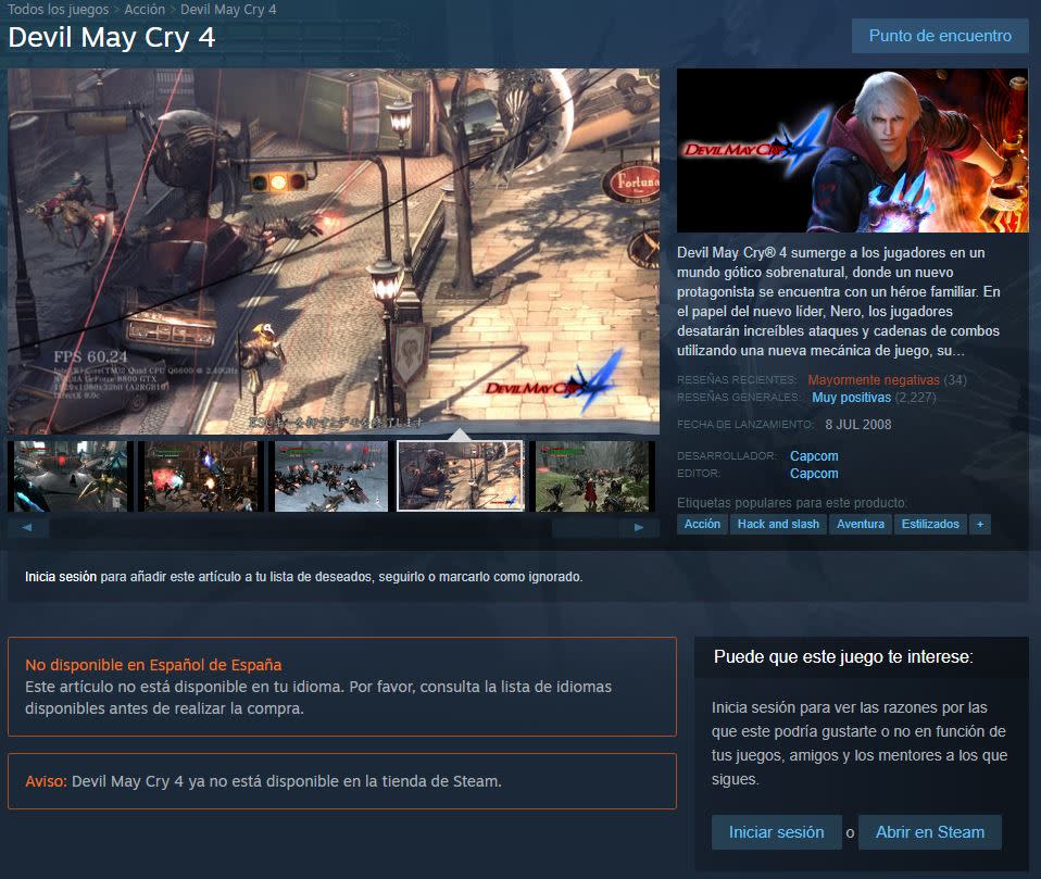 Juegos clásicos de Devil May Cry abandonaron Steam