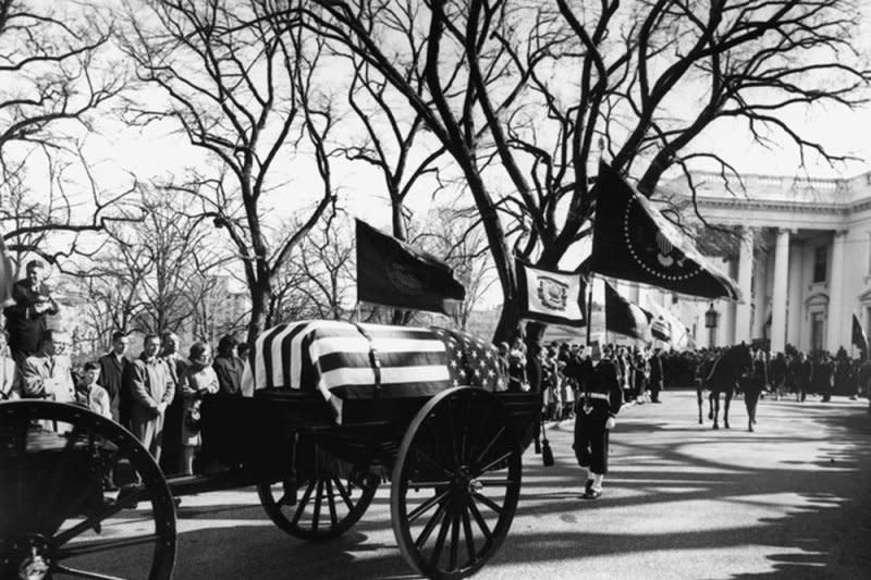 The funeral procession for President John F. Kennedy leaves the White House for St. Matthew's Cathedral in Washington on November 25, 1963. Photo by Abbie Rowe/John F. Kennedy Presidential Library &amp Museum