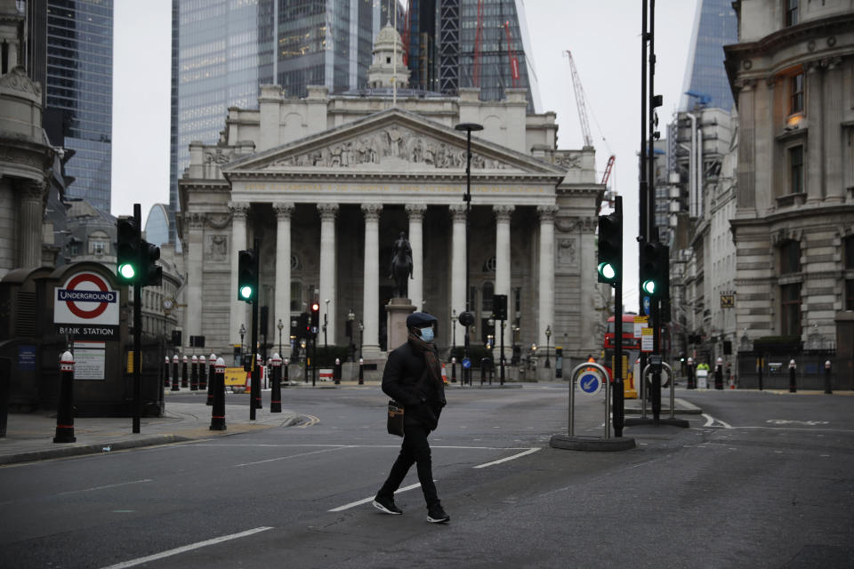 The Royal Exchange in the City of London financial district. Photo: Matt Dunham/AP