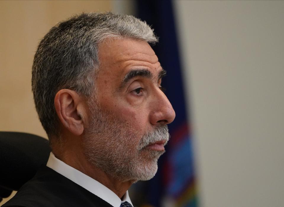 Rockland County Court Judge Larry Schwartz listens to a victim impact statement during the sentencing phase of the second-degree murder trial of Eric Ross at the Rockland County Courthouse in New City on Wednesday, Nov 29, 2023. Ross was sentenced in absentia to 25-years to life for the murder of Youbens Joseph in November of 2018.