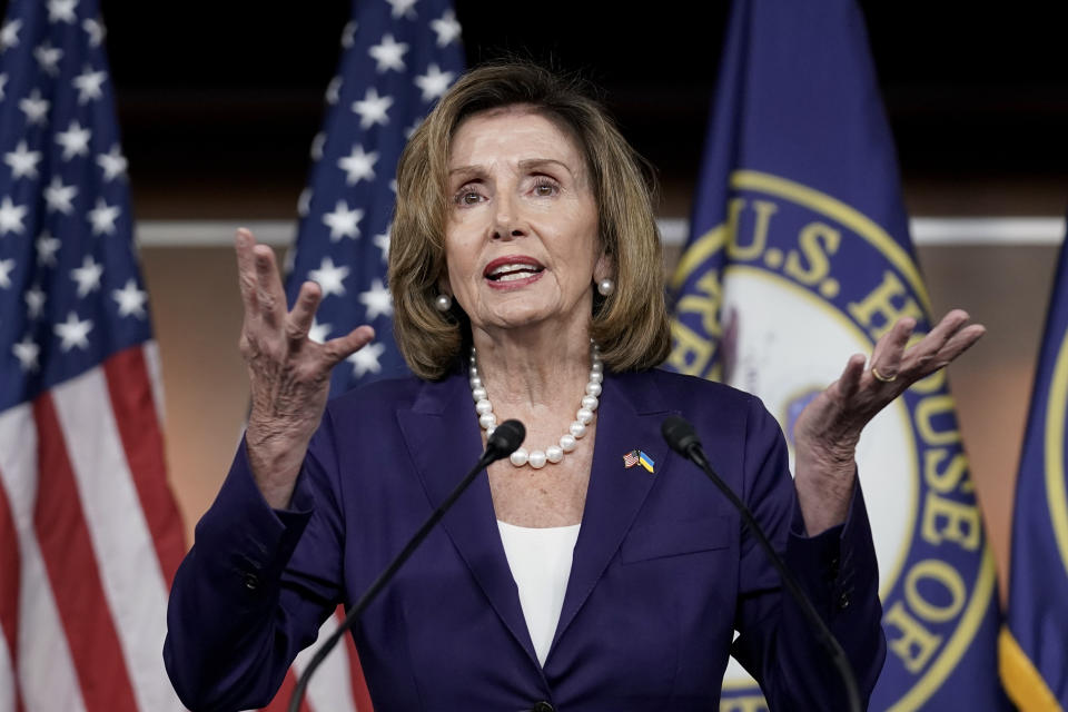 FILE - Speaker of the House Nancy Pelosi, D-Calif., speaks during a news conference Friday, July 29, 2022, at the Capitol in Washington. Pelosi arrived in Singapore early Monday, kicking off her Asian tour as questions swirled over a possible stop in Taiwan that has fueled tension with Beijing. (AP Photo/J. Scott Applewhite, File)