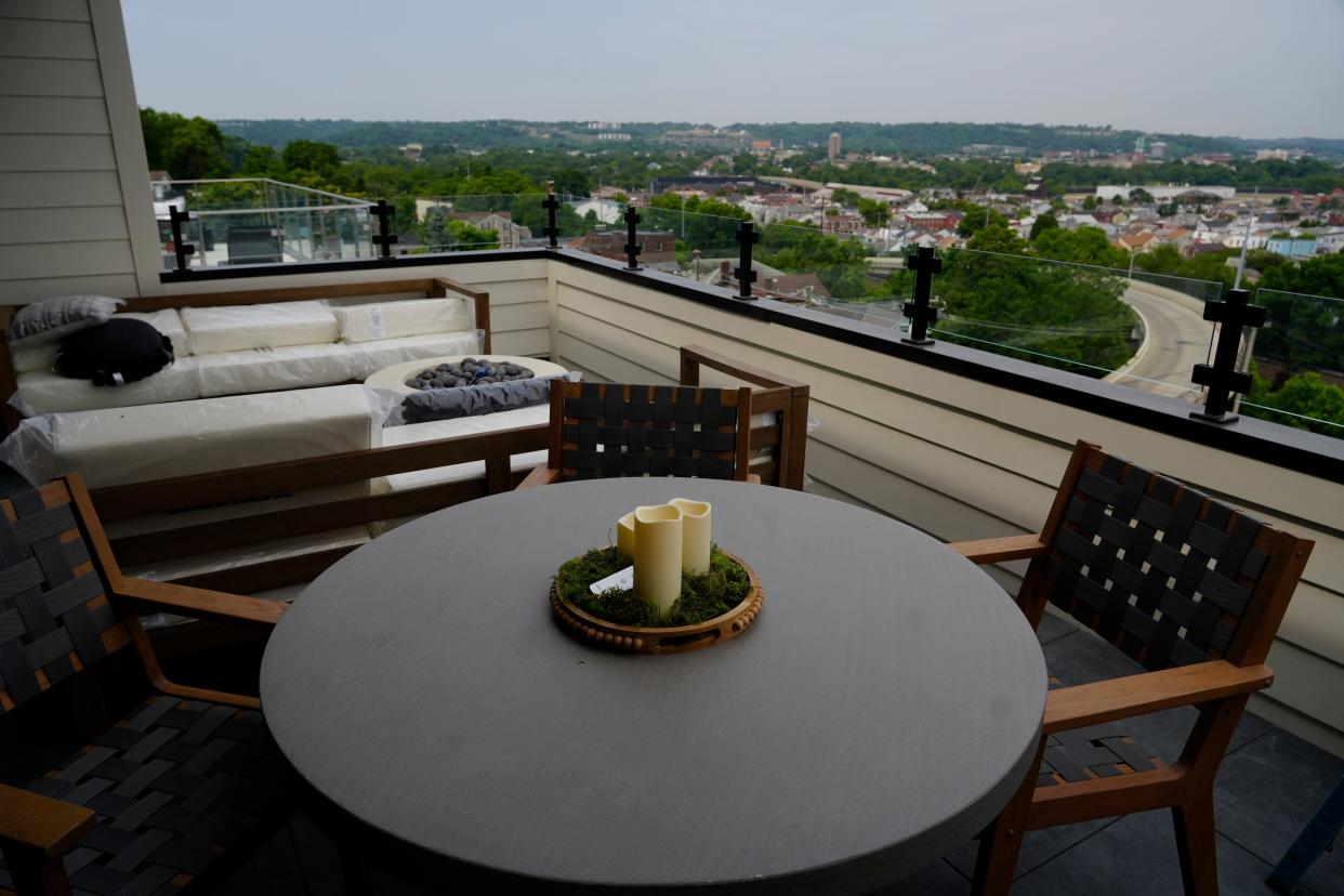 The rooftop deck in The Monterey, built by Ashford Homes. This 3,783-square-foot home is part of Homearama in Newport, Kentucky, which opens June 9. It has five levels with view of downtown Cincinnati. The sales price is $1.990 million.