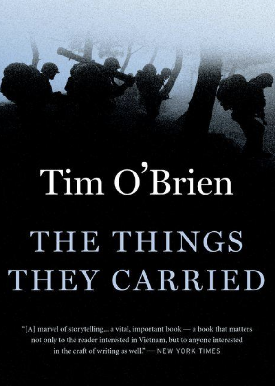 "The Things They Carried" book cover with a silhouetted picture of soldiers