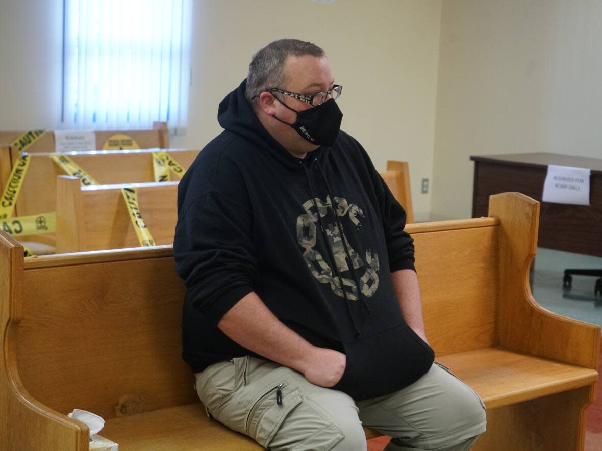 Christopher Power, shown here in provincial court in Harbour Grace in November 2020, was a personal-care worker in a Bay Roberts retirement home at the time of his crime. (Ryan Cooke/CBC - image credit)