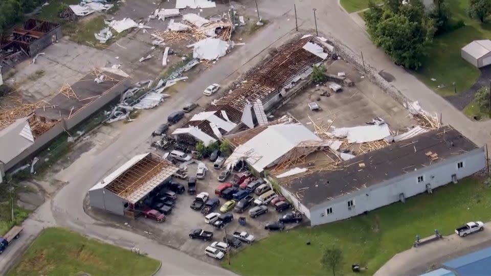 The storms caused severe damage Monday in Paoli, Indiana. - WLKY