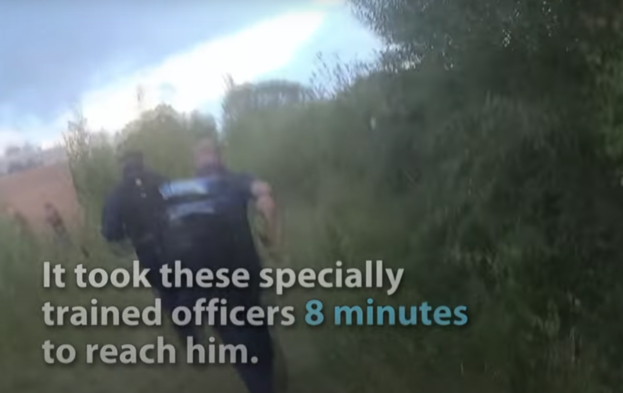 The footage shows officers having to run to find the victim. (GMP)