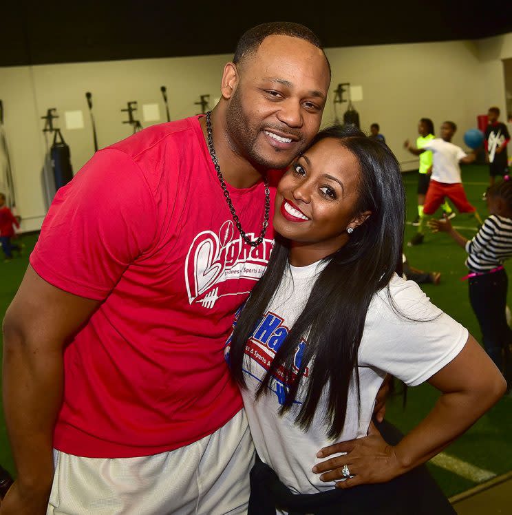 Ed Hartwell and Keshia Knight Pulliam attend Big Hart Sports and Fitness Academy Grand Opening