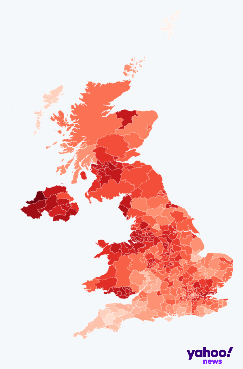 Map showing COVID hotspots in the UK