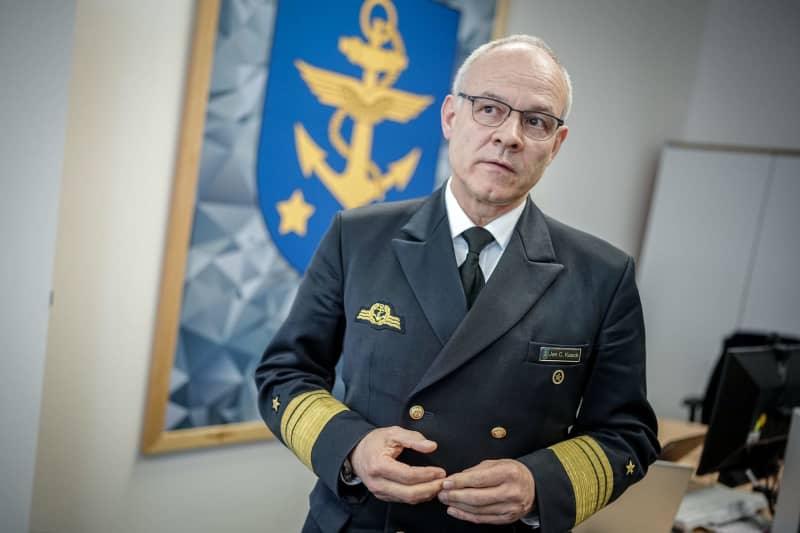 Vice Admiral Jan Christian Kaack, Inspector of the German Navy, speaks during an interview with journalists from the German Press Agency in his office at the Ministry of Defense. Kay Nietfeld/dpa