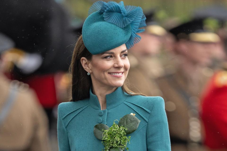 Catherine Princess of Wales Prince William and Catherine Princess of Wales visit the Irish Guards at the St. Patrick's Day Parade, Mons Barracks, Aldershot, UK - 17 Mar 2023