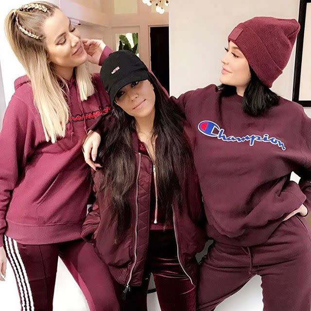 34) Khloe, Kylie and Kourtney in matching burgundy, January 2017