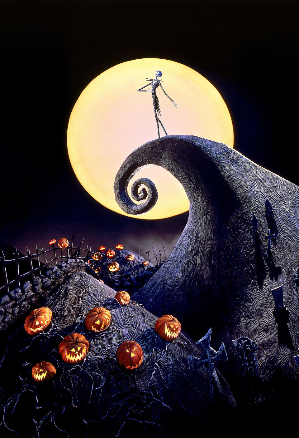 Jack Skellington above a pumpkin patch