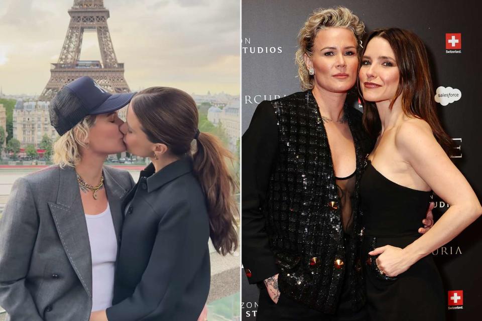 <p>Ashlyn Harris/Instagram; Tasos Katopodis/Getty</p> Ashlyn Harris and Sophia Bush share a kiss in Paris