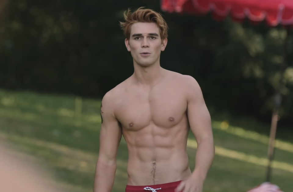 A shirtless KJ as Archie in "Riverdale"