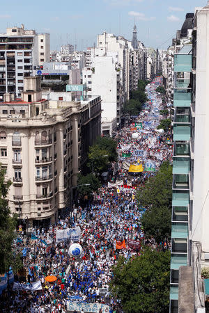 Thousands of teachers took to the streets, delaying the first day of school for millions of children, as part of a two-day national strike demanding a wage increase, in Buenos Aires, Argentina March 6, 2017. REUTERS/Martin Acosta