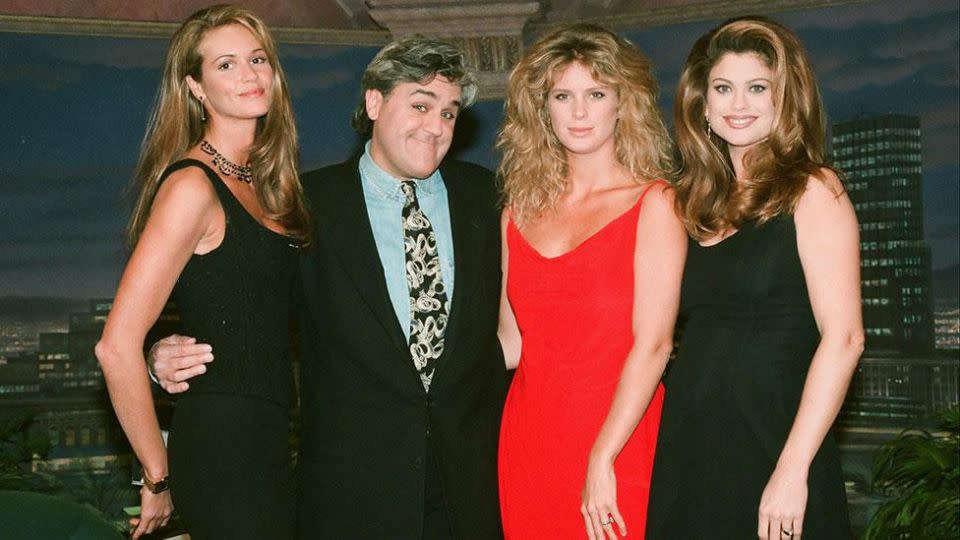 Here she is posing with Elle MacPherson, Jay Leno and Kathy Ireland back in 1994. Photo: Getty