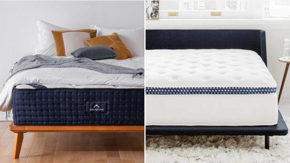  DreamCloud vs WinkBed mattress comparison image shows the DreamCloud on the left and the WinkBed on the right. 