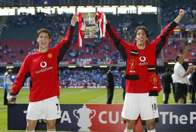 Cristiano Ronaldo, left, helped Manchester United defeat Millwall in the 2003/04 FA Cup final (Martin Rickett/PA)