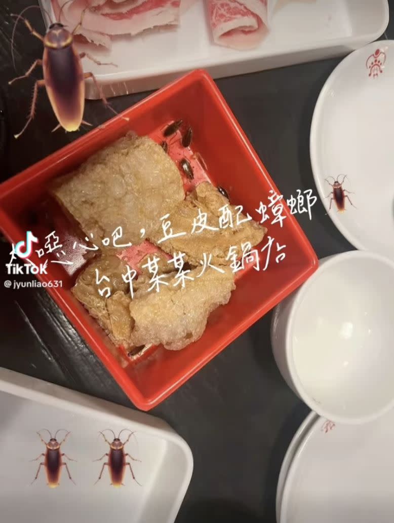 台中迴轉火鍋店端出「豆皮蟑螂」！目測數量網嚇傻：子子孫孫都在裡面（圖／翻攝自爆料公社二社）