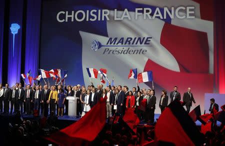 Marine Le Pen, French National Front (FN) political party leader and candidate for French 2017 presidential election, attends a campaign rally in Nice, France, April 27, 2017. REUTERS/Eric Gaillard