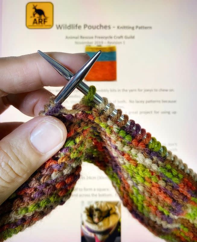 An outer pouch for joeys affected by Australia bushfires is being knitted in this December 29, 2019 image obtained via social media, in Singapore