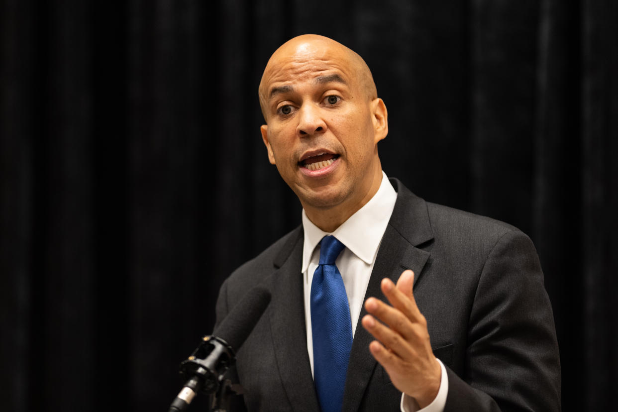 Sen. Cory Booker, D-N.J., speaking during the Open Markets Institute’s conference in Washington, D.C. (Photo: Michael Brochstein/SOPA Images/LightRocket via Getty Images)