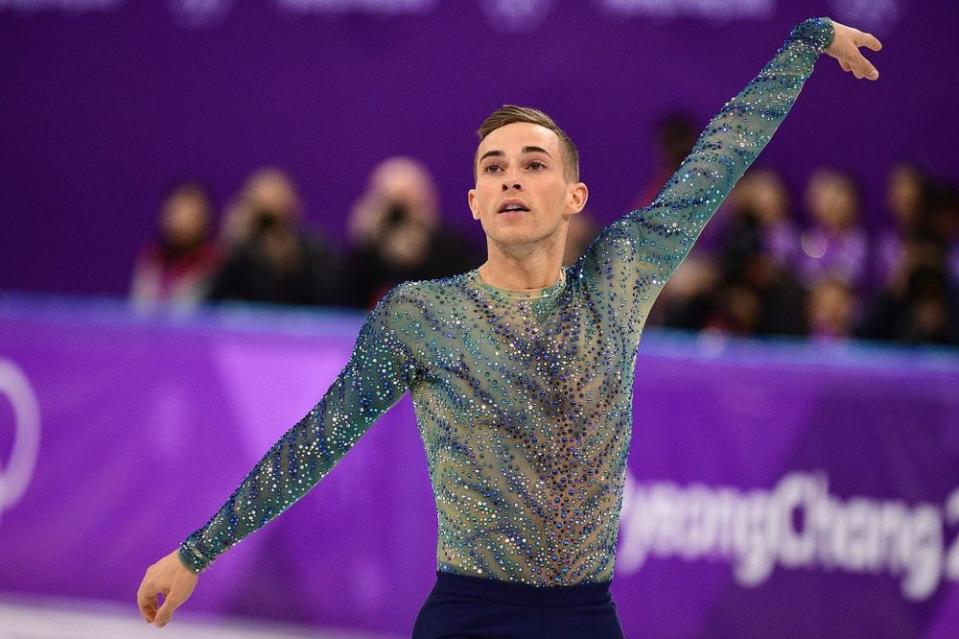 Figure skater Adam Rippon competing during the free skate portion of the men's event in the 2018 Winter Olympics