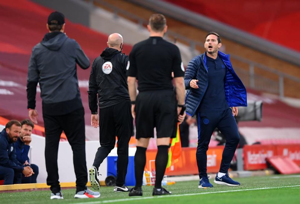 Frank Lampard became embroiled in heated debate with the Liverpool bench: PA