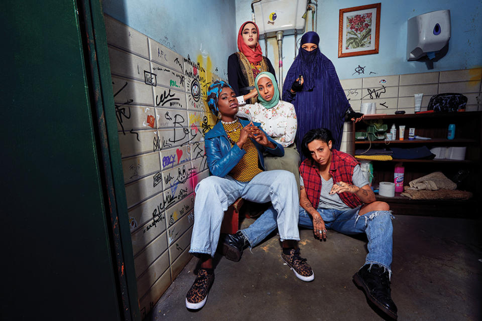 “We Are Lady Parts” stars (clockwise from top left) Juliette Motamed, Lucie Shorthouse, Sarah Kameela Impey, Anjana Vasan and Faith Omole as members of an all-girl Muslim rock band. - Credit: Courtesy of Peacock