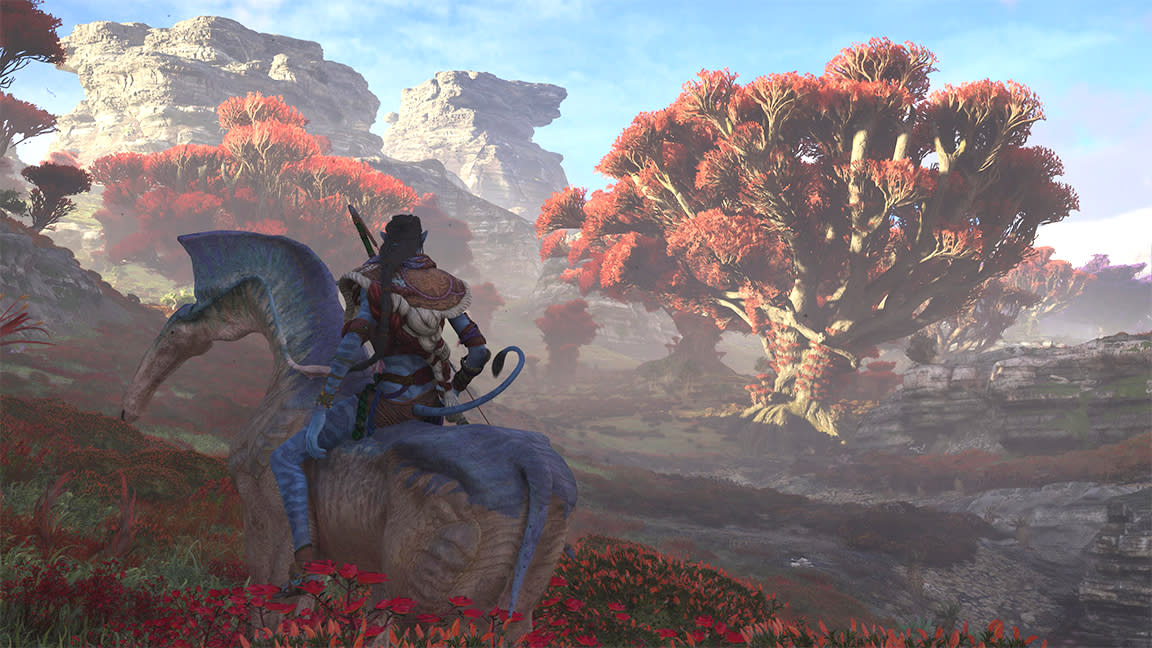  Avatar: Frontiers of Pandora review; an alien horse and a red tree. 