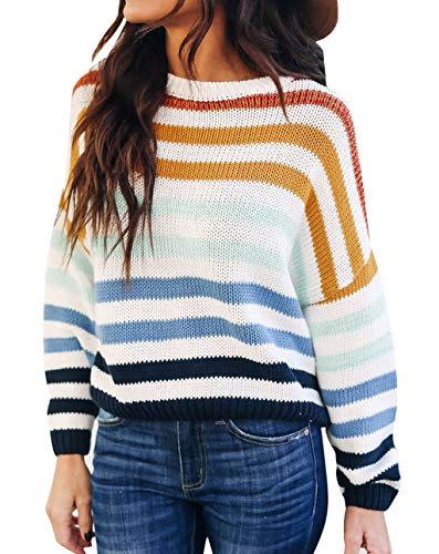 7) ZESICA Long Sleeve Crew Neck Striped Sweater