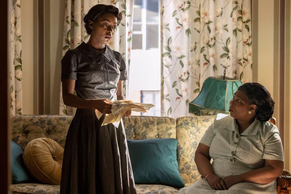 Danielle Deadwyler as Mamie Till Mobley and Whoopi Goldberg as Alma Carthan in TILL