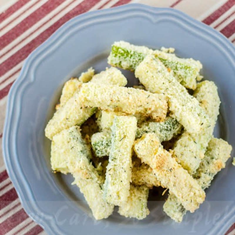 <p>Low Carb So Simple</p><p>These yummy low-carb zucchini fries are crispy on the outside and nice and tender on the inside!</p><p><strong>Get the recipe: <a href="http://www.lowcarbsosimple.com/recipe-from-my-new-cookbook-and-letter-from-a-reader/" rel="nofollow noopener" target="_blank" data-ylk="slk:Zucchini Fries;elm:context_link;itc:0;sec:content-canvas" class="link ">Zucchini Fries</a></strong></p>