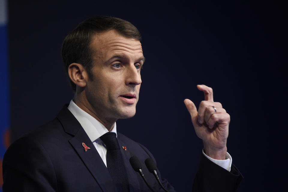 France's President Emmanuel Macron gestures during a press conference after the G20 Leader's Summit in Buenos Aires, Argentina, Saturday, Dec. 1, 2018. Leaders from the Group of 20 industrialized nations met for two days in Buenos Aires. (AP Photo/Gustavo Garello)