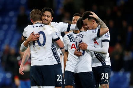 Football Soccer - Crystal Palace v Tottenham Hotspur - Barclays Premier League - Selhurst Park - 23/1/16 Tottenham's Nacer Chadli, Harry Kane, Kieran Trippier and Dele Alli celebrate after the game Action Images via Reuters / Andrew Couldridge