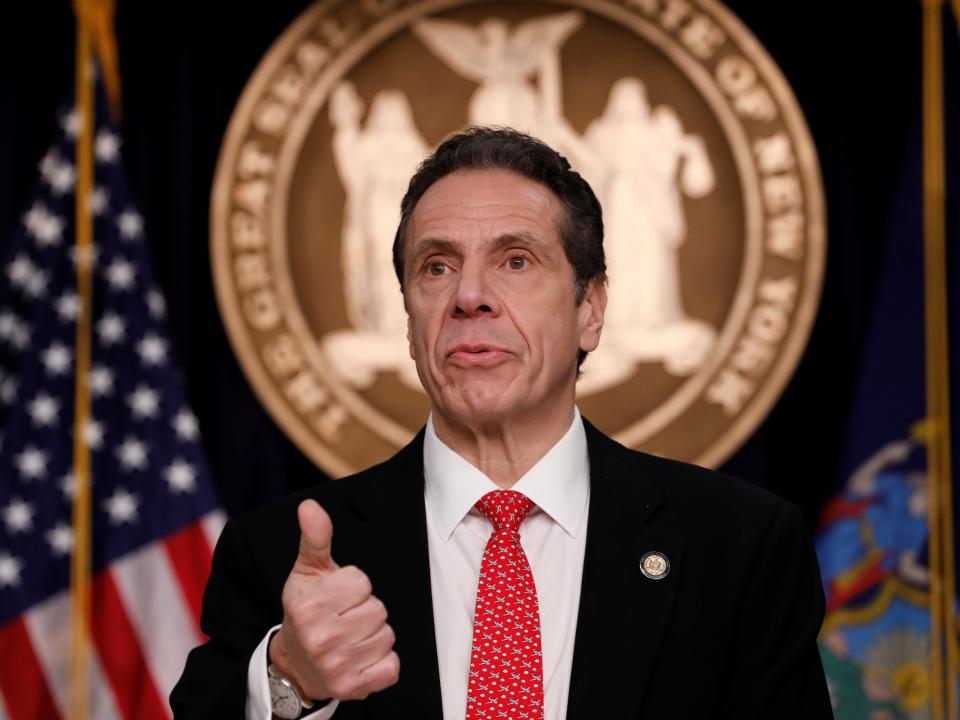 FILE PHOTO: New York Governor Andrew Cuomo delivers remarks at a news conference regarding the first confirmed case of coronavirus in New York State in Manhattan borough of New York City, New York, U.S., March 2, 2020. REUTERS/Andrew Kelly