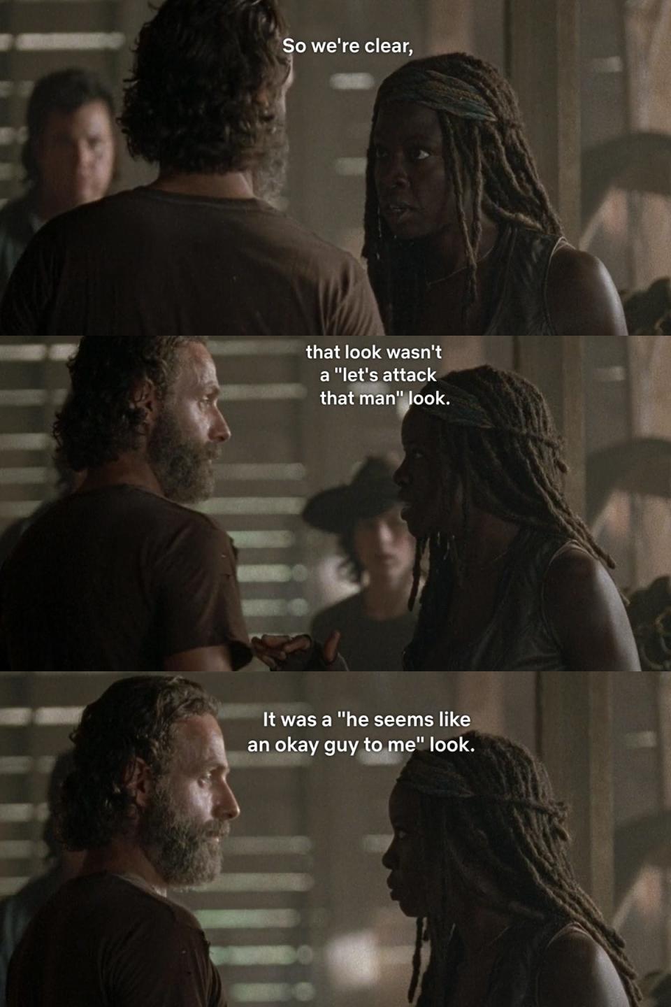 rick michonne discuss aaron TWD 511