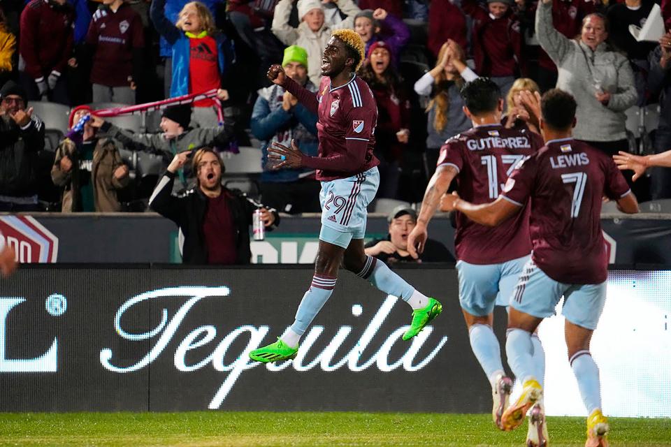 Colorado Rapids forward Gyasi Zardes, center, celebrates during the first half of a September match against the Vancouver Whitecaps. Austin FC signed Zardes this week in an attempt to add more scoring punch.