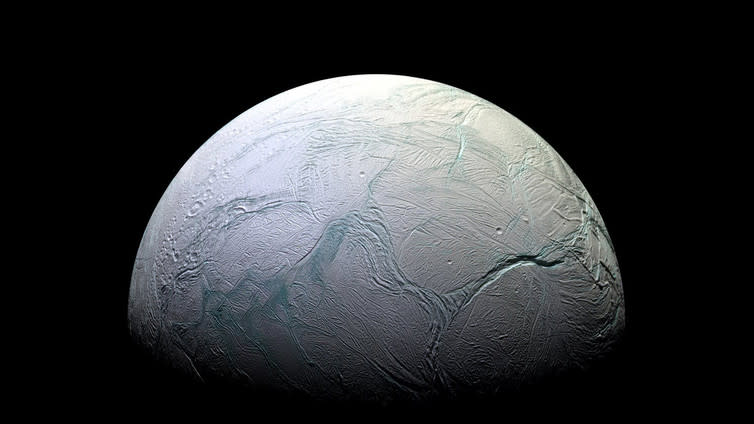 <span class="caption">Enceladus.</span> <span class="attribution"><span class="source">NASA</span></span>