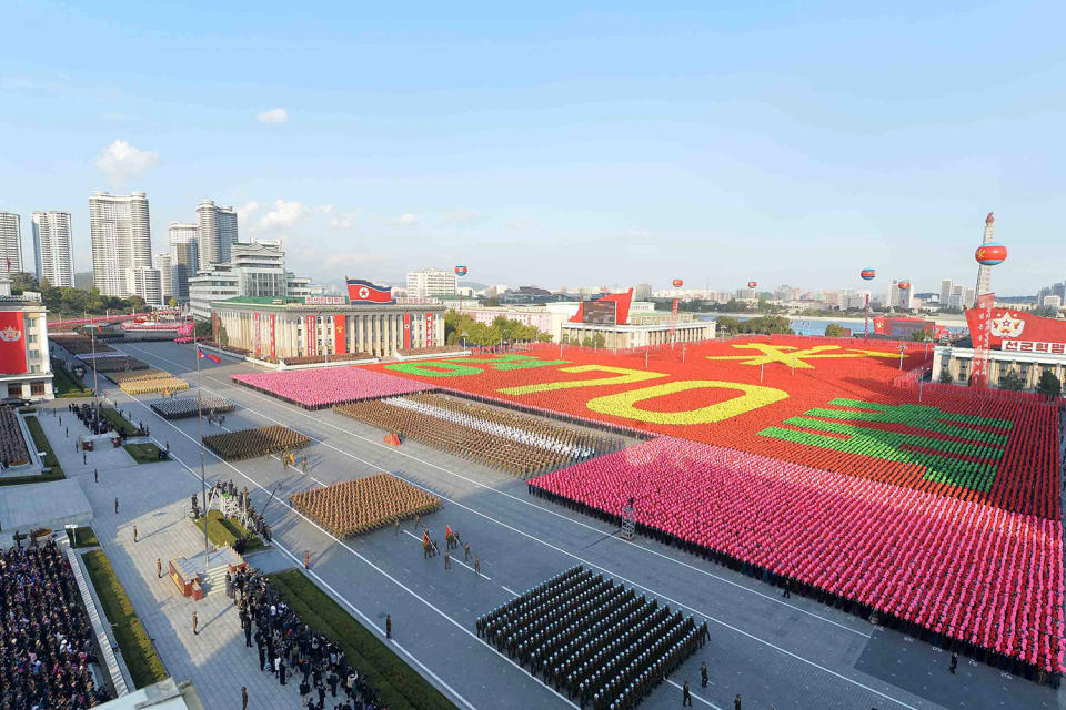 <p>North Korean military participate in the celebration of the 70th anniversary of the founding of the ruling Workers’ Party of Korea, Oct. 11, 2015. (KCNA/Reuters) </p>