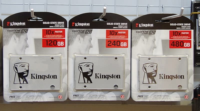 The Kingston SSDNow UV400 series SSDs are TLC NAND flash-based drives. According to their specifications, they have  sequential read and write speeds of up to 500MB/s. Their prices are as folows:- 120GB ($62), 240GB ($95), and 480GB ($175). 